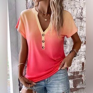 SHEIN Orange and Pink Short Sleeve Buttoned Blouse